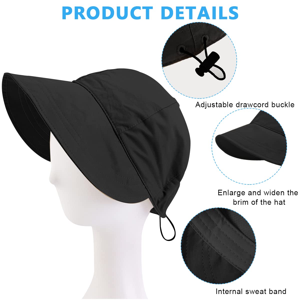 PALAY Bucket Hat for Women Sun Protection Wide Brim Summer Sun Hats for Women, Fashion Lightweight Quick Dry Cap Beach Hat - Adjustable Drawstring- Black PALAY Bucket Hat for Women Sun Protection Wide Brim Summer Sun Hats for Women, Fashion Lightweight Quick Dry Cap Beach Hat - Adjustable Drawstring- Black